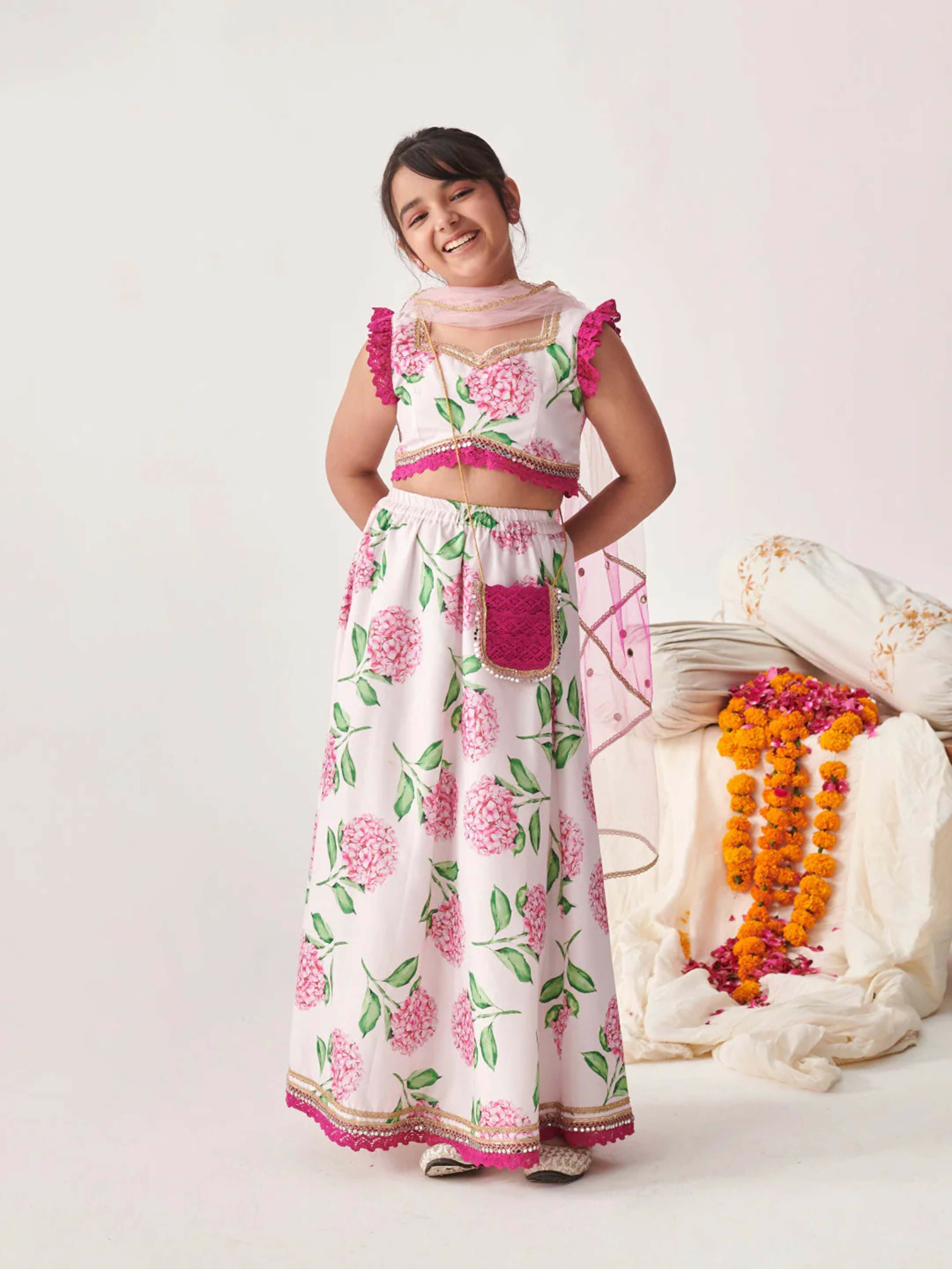 Joban Fashion Girl's Pink & White Color Lehenga Choli | Grocsy