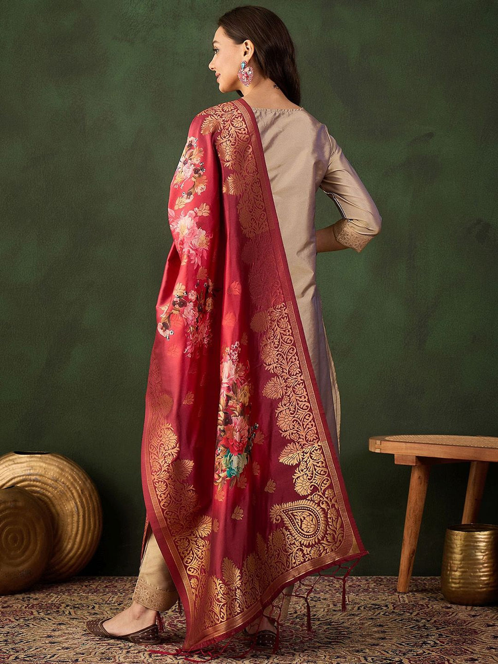 Sangria Woven Design Kurta & Trouser With Dupatta | Grocsy