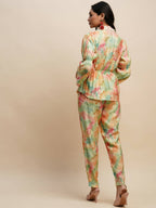 Light Green & Orange Poly Rayon Tie and dye Printed Top with Matching Trouser - Shivani | Grocsy