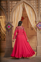 Rani Pink Viscose Rayon Thread Embroidered Work With Mirror All Over Navratri Lehenga Choli With Dupatta - Raas | Grocsy