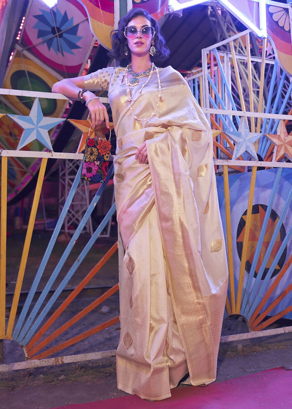 Beautiful Cream Handloom Weaving Silk Saree - Emponline | Grocsy