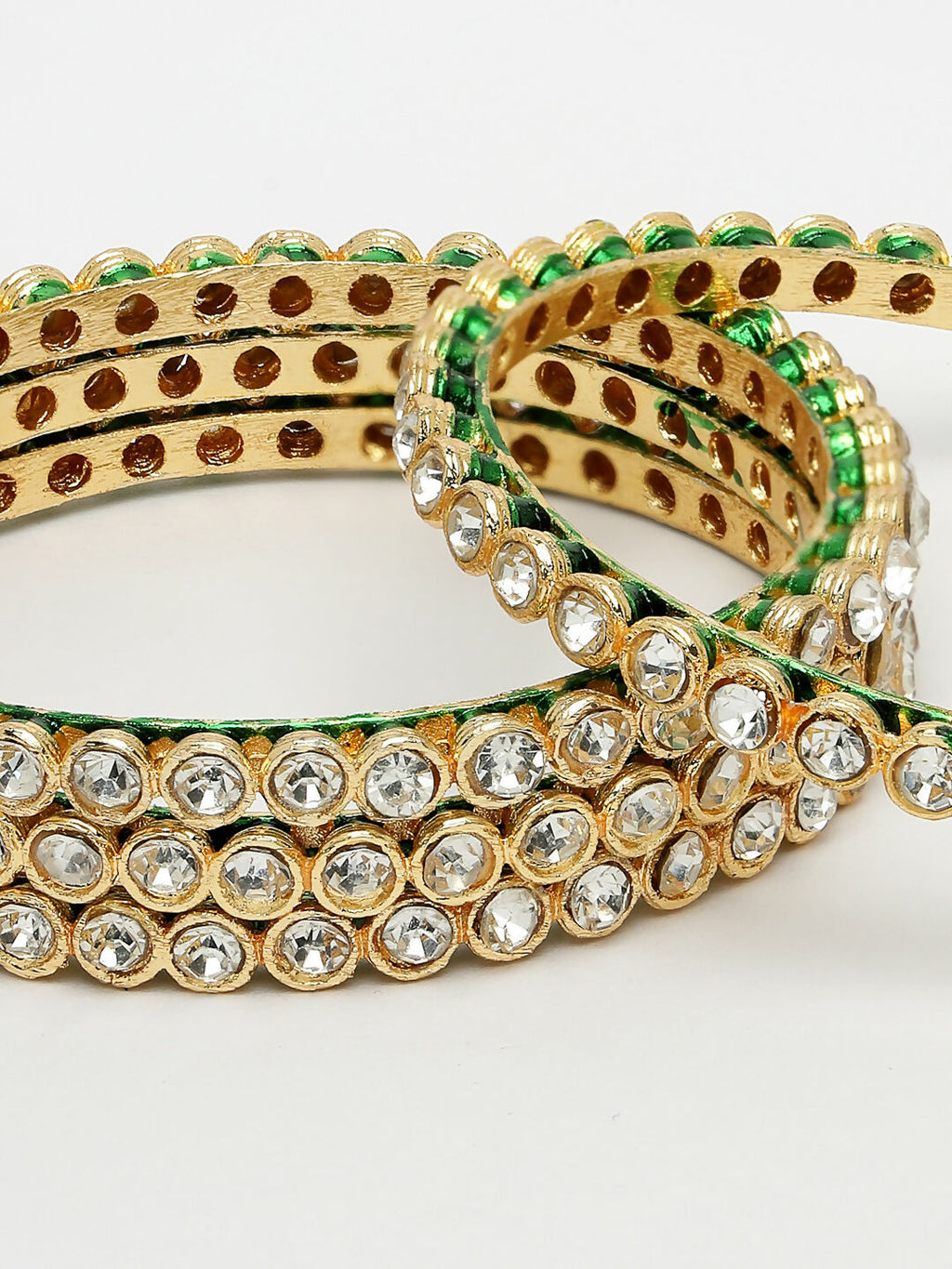 NVR Women's Set Of 4 Gold-Polished Kundan-Studded Traditional Bangles | Grocsy