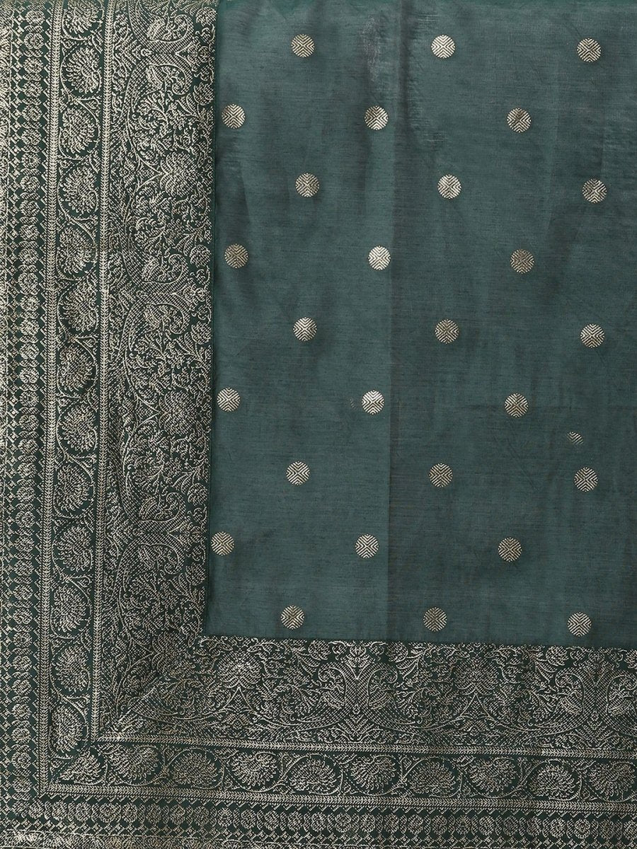 Ahalyaa Dark Green Chanderi Solid Kurta With Palazzo And Dupatta Set | Grocsy
