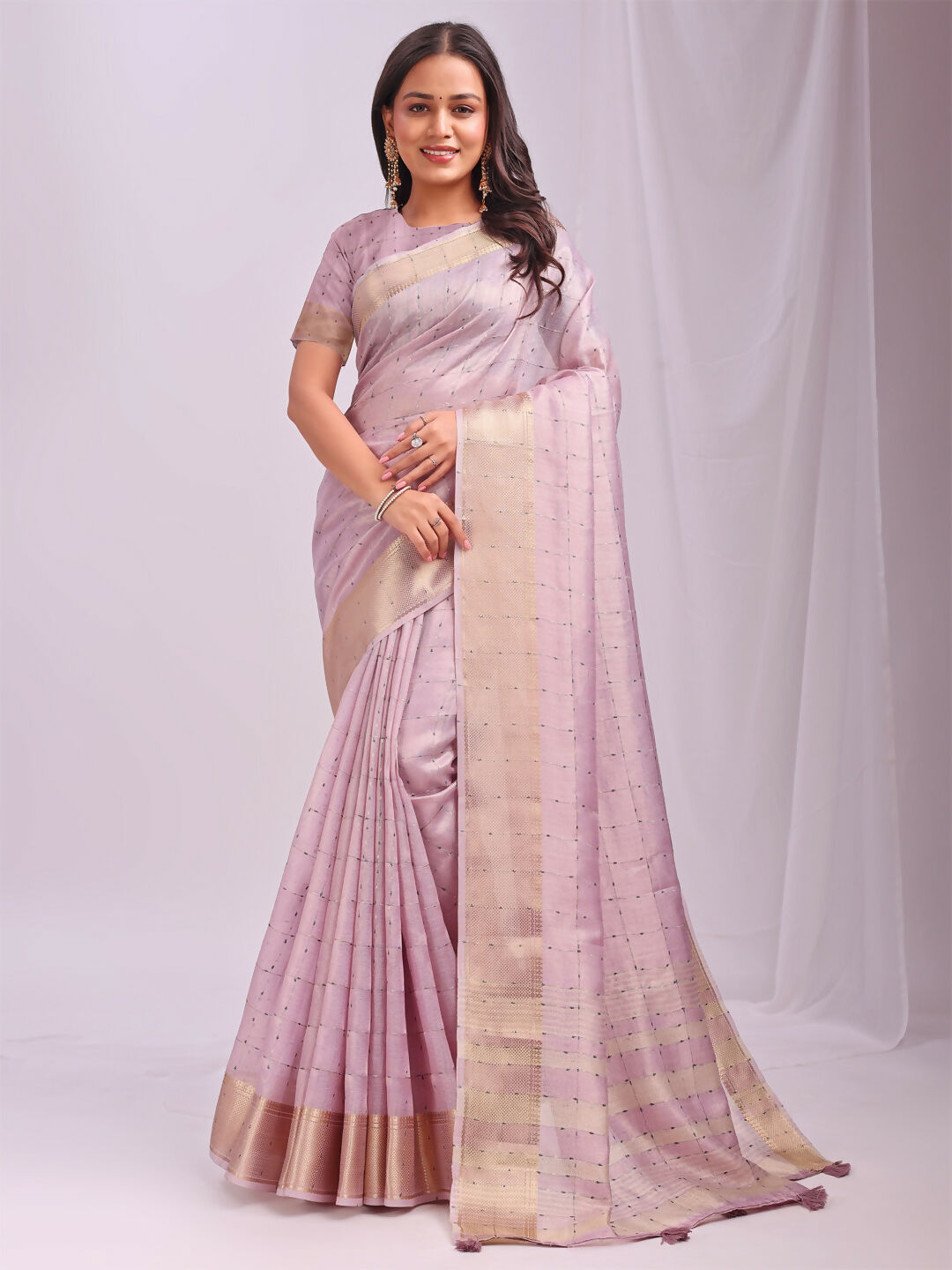 Shree Shyam Fashion Organza Light Pink Saree | Grocsy
