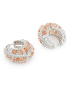 Peach & Silver Diamond Hoops Earrings- Ruby Raang