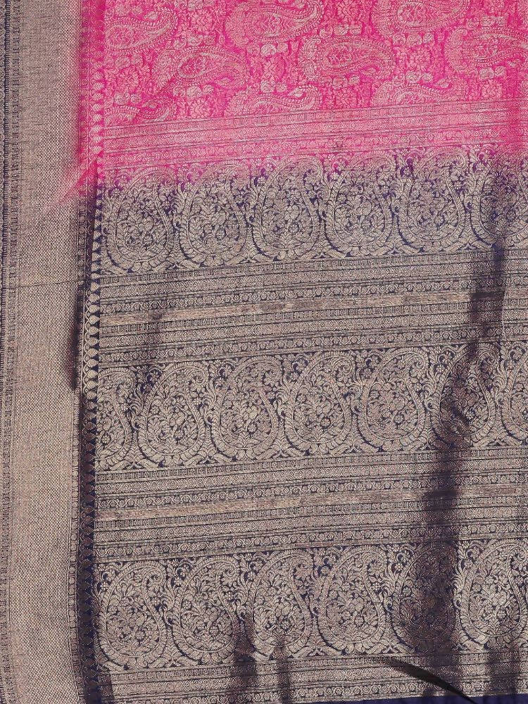 Kalamandir Ethnic Motifs Dark Pink Silk Blend Saree | Grocsy
