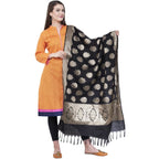 A R Silk Women's Zari Embroidery Vanarsi Silk Black Chunni | Grocsy
