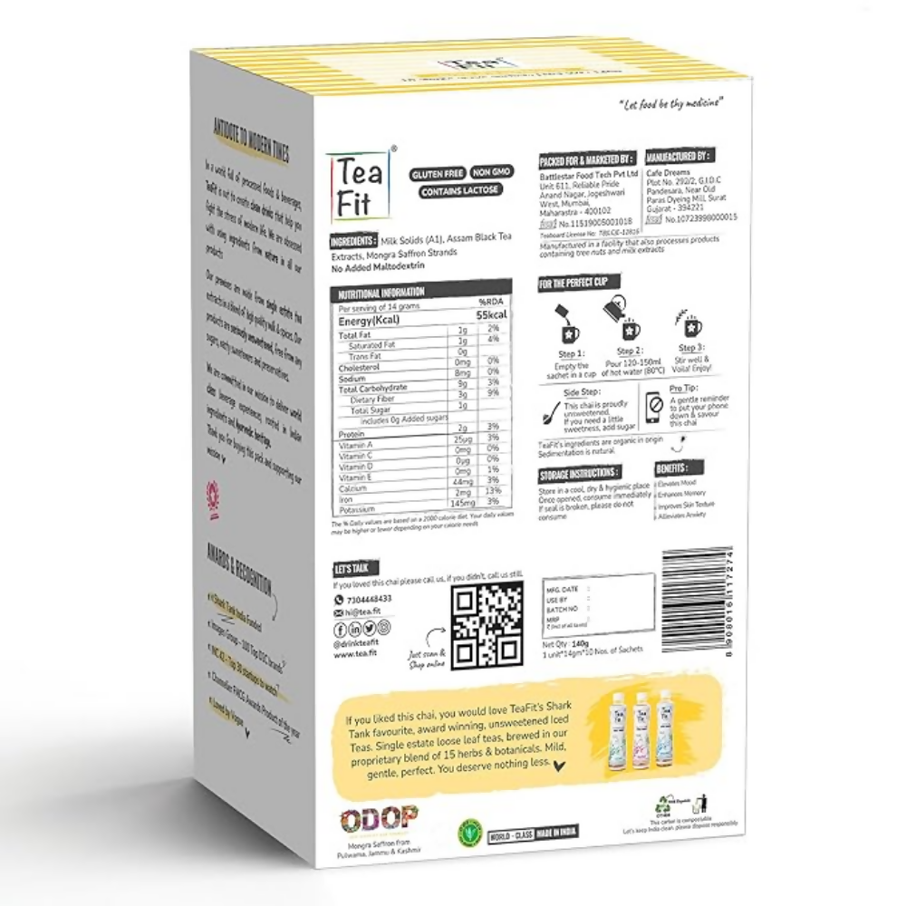 TeaFit Premium NO SUGAR Instant Saffron Tea Premix | Grocsy