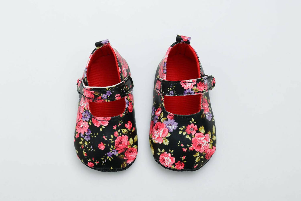 Tiny Bugs Girls Flowral Print Infants Booties - Black | Grocsy