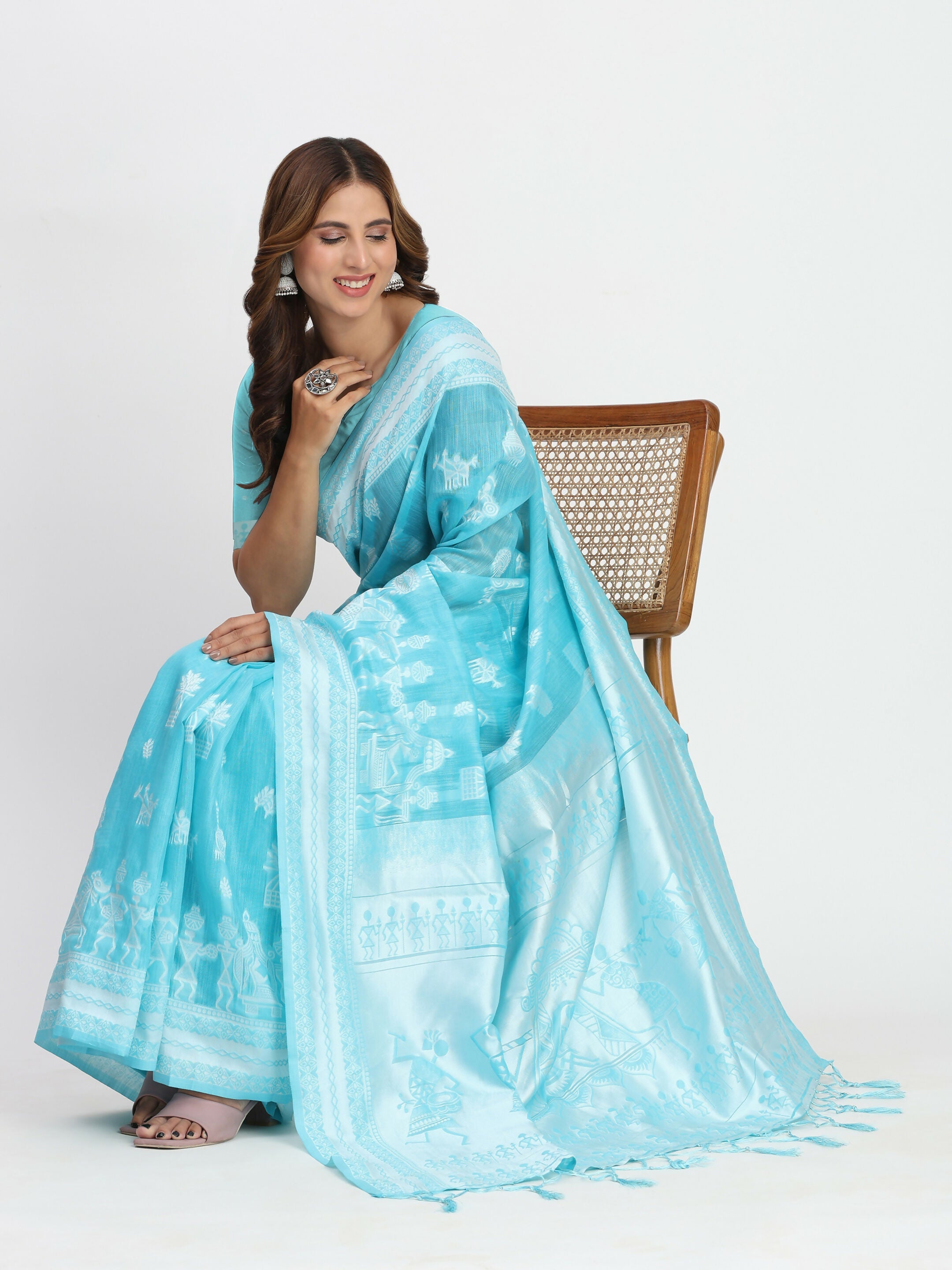 Shree Shyam Fashion Linen Cotton Grey Saree | Grocsy