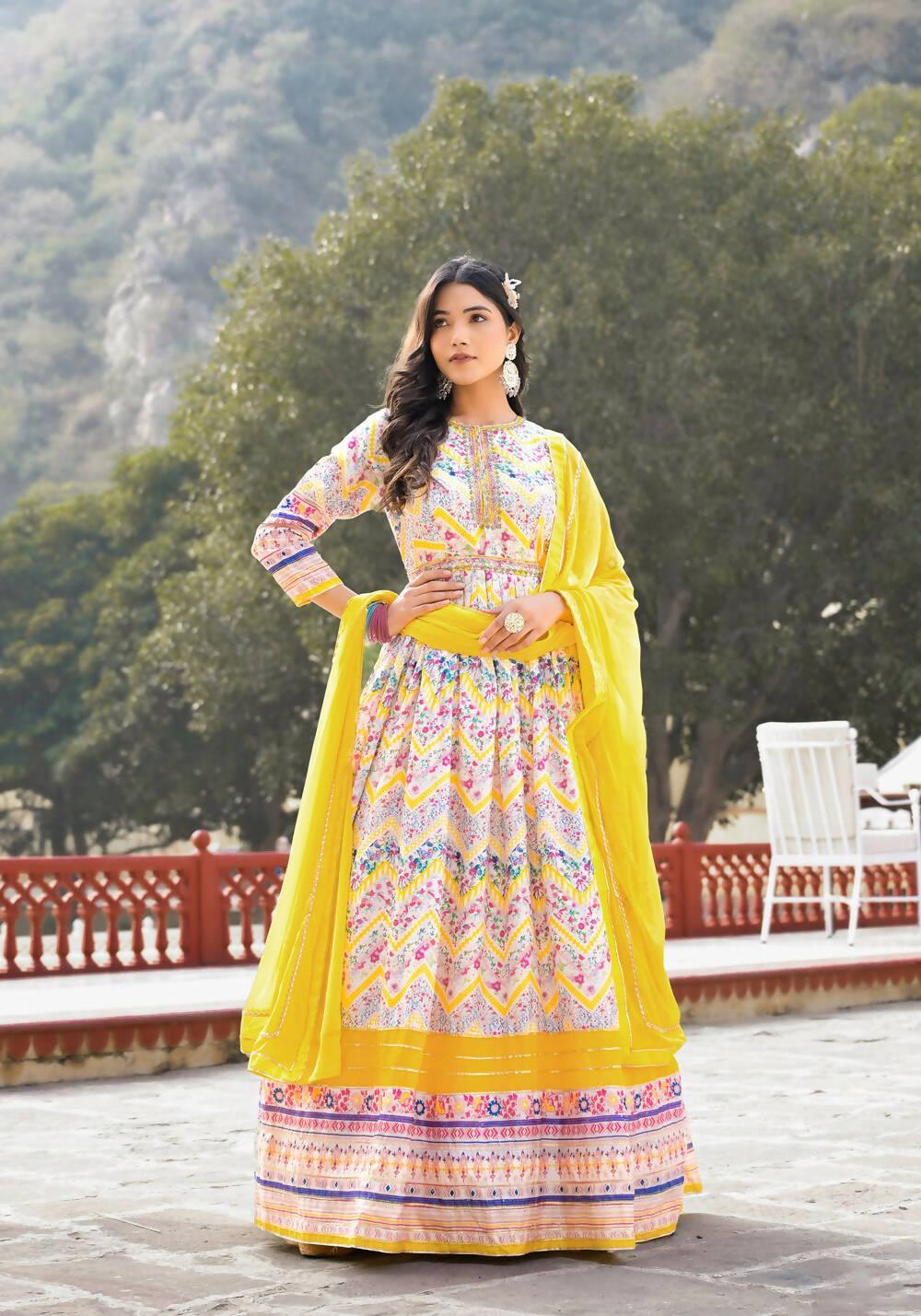 Partywear Designer Offwhite Dola Silk Anarkali Suit With Dupatta - Ananta | Grocsy