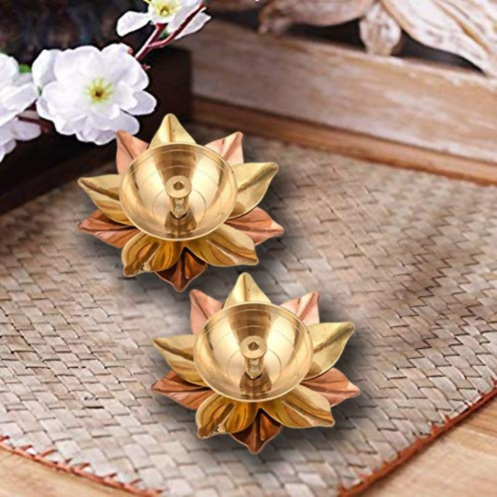 CraftVatika Lotus Shape Decorative Brass Akhand Diya Sets | Grocsy