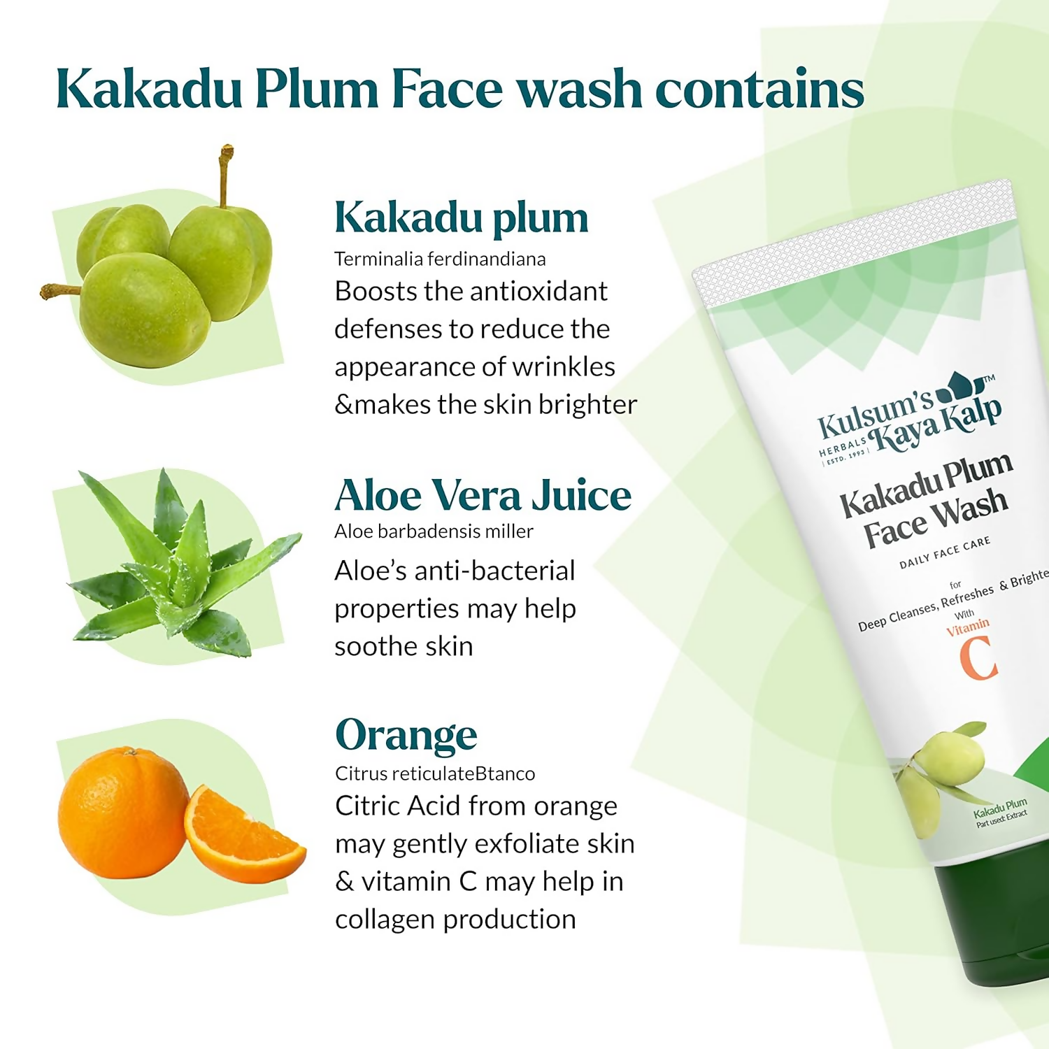Kulsum's Kaya Kalp Kakadu Plum Face Wash Daily Face Care For Deep Cleanses,Refreshes & Brightens With Vitamin C | Grocsy
