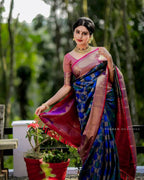 DEIANA'S Beautiful Designer Golden zari Soft Lichi Silk Saree - Royal Blue | Grocsy