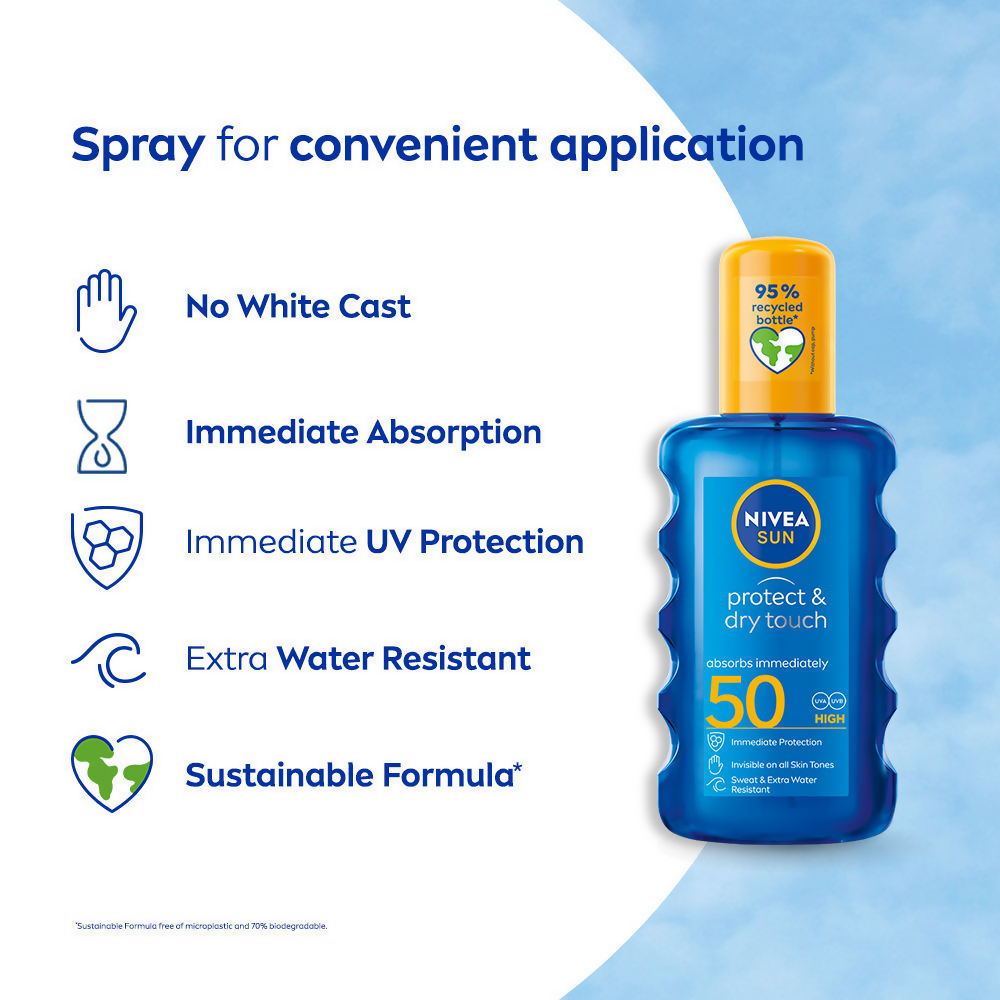Nivea Sun Dry Touch SPF 50, Transparent Sunscreen Spray | Grocsy