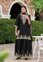 Anaita Black Chinon Readymade Palazzo Suit with Heavy Embroidery Work | Grocsy