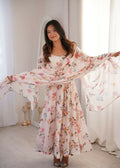 Teeya Creation Cream Faux Georgette Digital Print Party Wear Long Gown | Grocsy