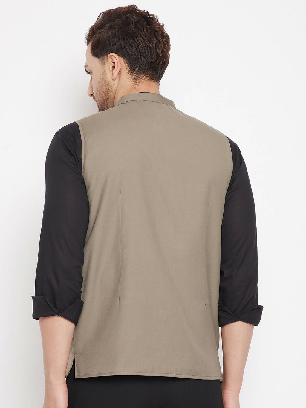 Even Apparels Beige Merino Men Woven Nehru Jacket | Grocsy