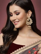 Gold-Polished Peacock Design Brass Kundan Stone Handcrafted Jhumka Latkan Earrings By House of Ree - Swadesiicart