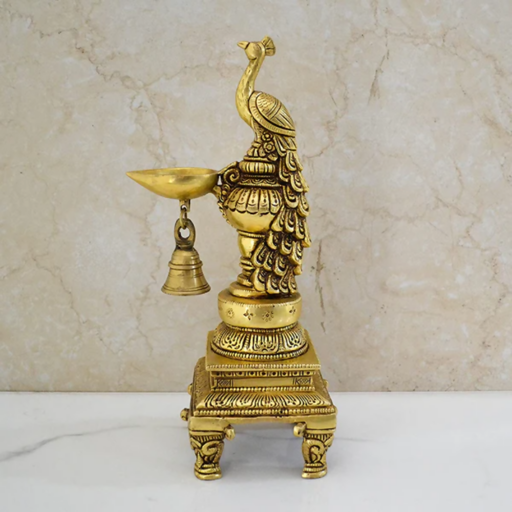 CraftVatika Brass Peacock Decorative Diya For Decoration | Grocsy