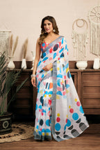 Vastranavya Multicolor Digital Printed Linen Ready To Wear Designer Saree with Unstitched Blouse | Grocsy