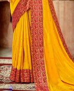 Mustard Vichitra Stone Work Saree With Unstitched Blouse Piece - Rosy | Grocsy