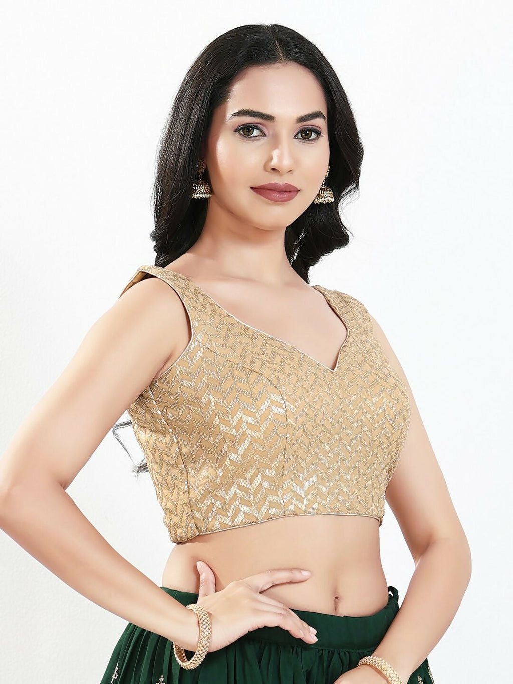 Joban Fashion Gold Silk Padded Blouse With Sweetheart Neck Sleeveless | Grocsy