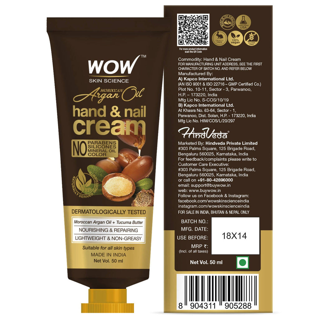 Wow Skin Science Moroccan Argan Oil Hand & Nail Cream | Grocsy