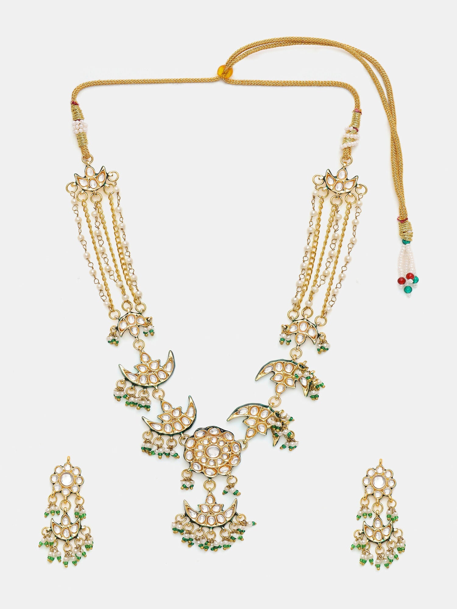 Ruby Raang 22k Gold Polished Kundan Necklace With Earrings | Grocsy