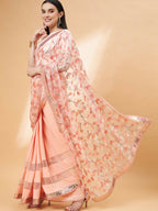 Peach Lycra Sequin Embroidery And Frills Saree - Norita Hit Design | Grocsy