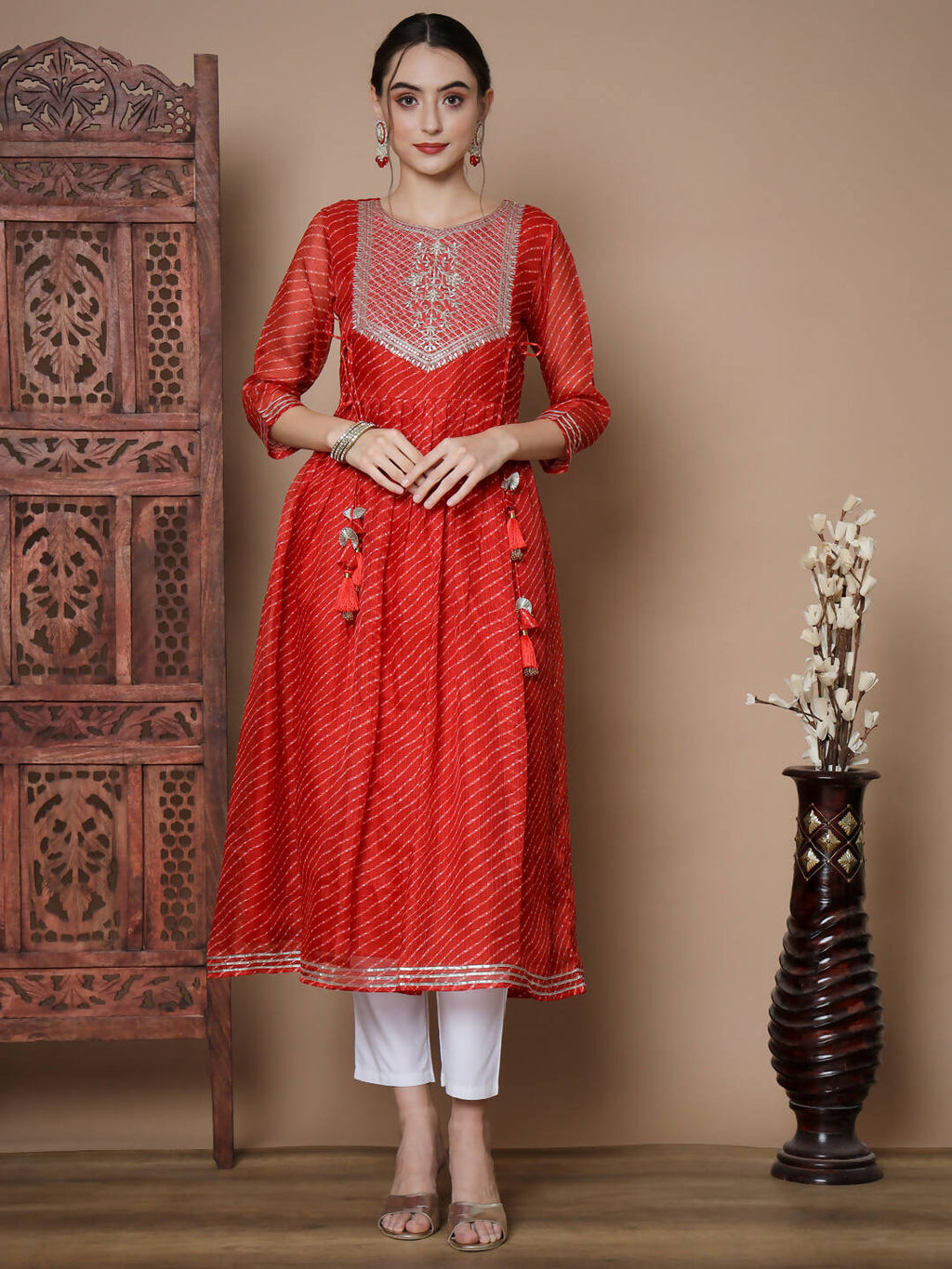 Indian Clothing Myshka Women's Red Anarkali Kurta | Grocsy