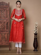 Indian Clothing Myshka Women's Red Anarkali Kurta | Grocsy