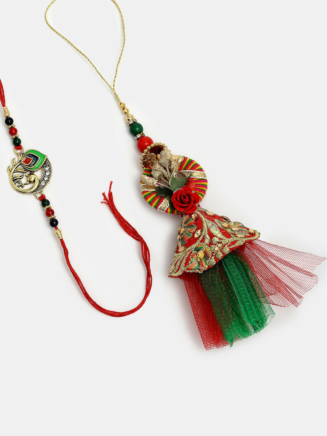 NVR Women & Men Set of 2 Multicolor Peacock Design Bhaiya Bhabhi Rakhi With Roli Chawal | Grocsy