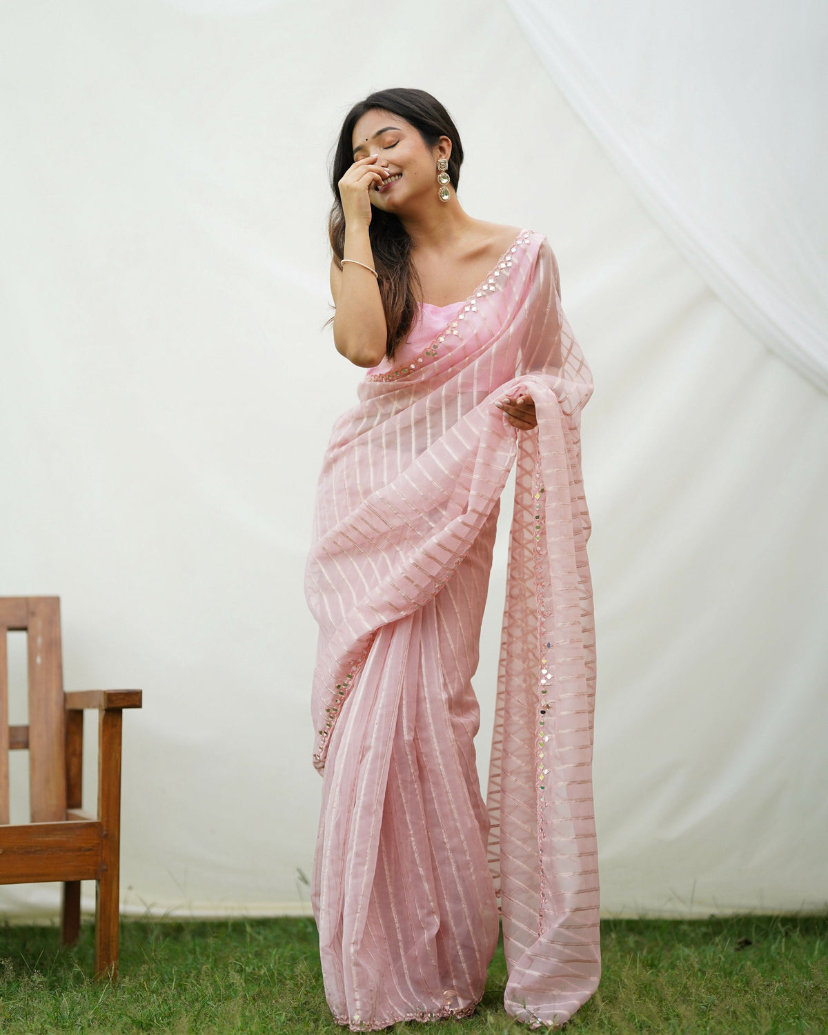 Vamsee Vijaysitara Baby Pink Organza Saree | Grocsy