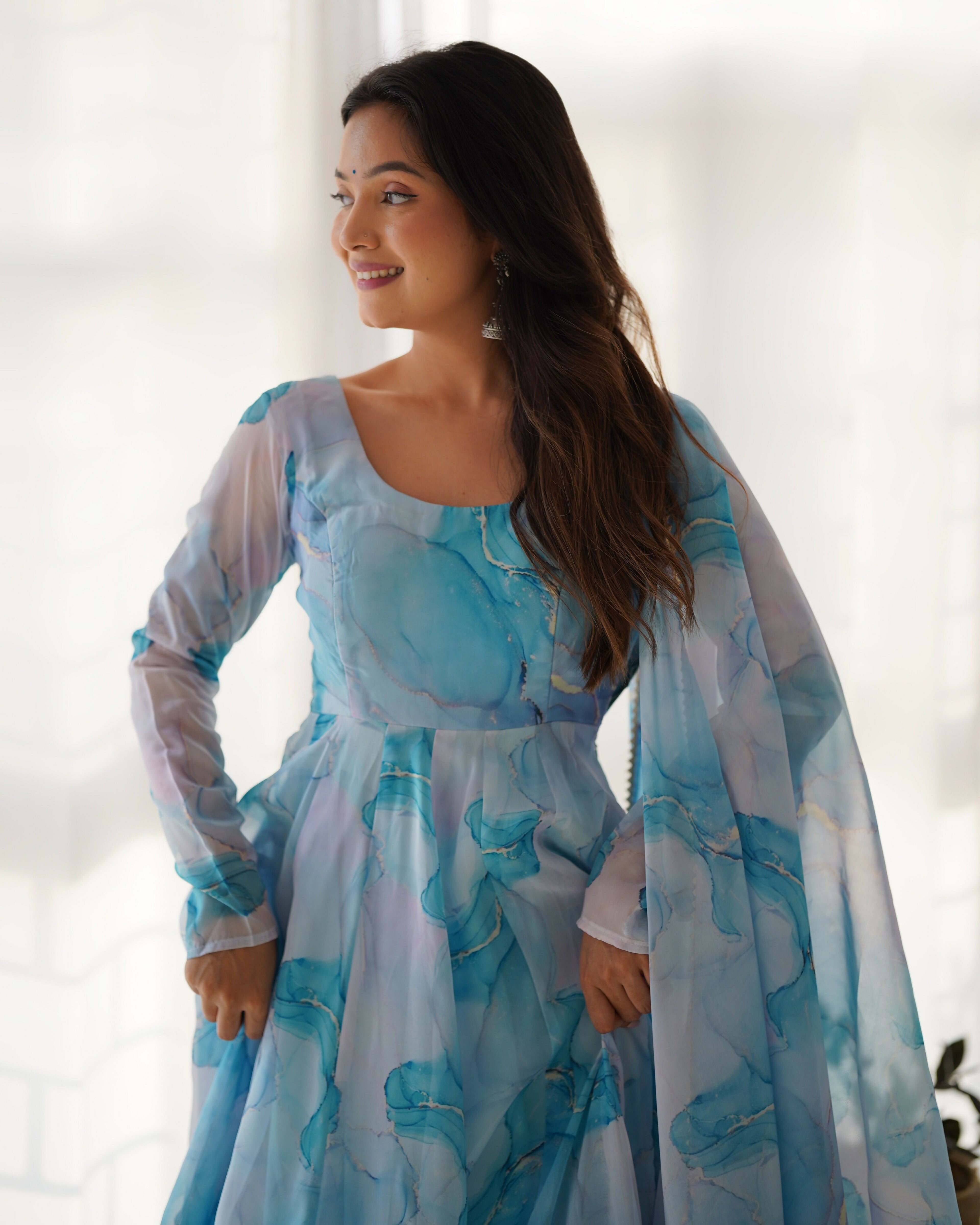 Joban Fashion Sky Kurta Set Organza Sequin Embroidery Work | Grocsy