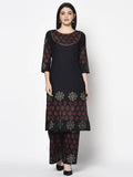 Aniyah Rayon Black Color Block Print Straight Kurta (AN-190K) | Grocsy