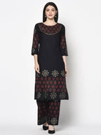 Aniyah Rayon Black Color Block Print Straight Kurta (AN-190K) | Grocsy