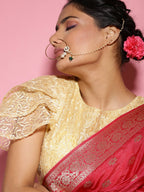 Gold-Polished White Green Kundan-Studded Pearl Beaded Nosepin - Ruby Raang | Grocsy