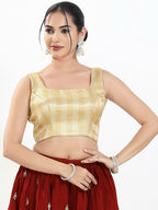 Joban Fashion Gold Multi Brocade Padded Blouse With Square Neck Sleeveless | Grocsy