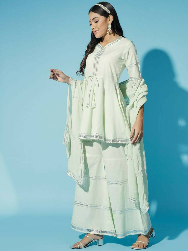 Myshka Women Green Solid Kurta & Palazzos With Dupatta | Grocsy