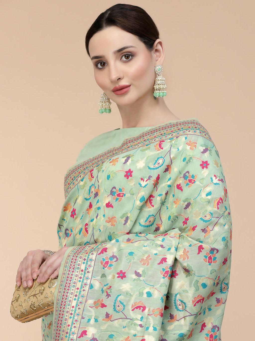 Sea Green Silk Blend Woven Design Saree With Unstitched Blouse Piece - Aloki | Grocsy