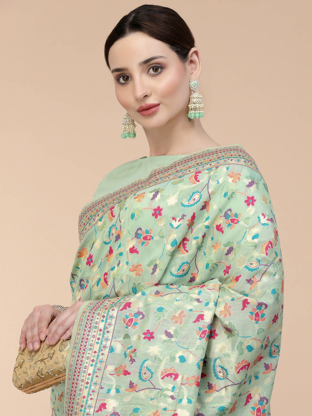 Sea Green Silk Blend Woven Design Saree With Unstitched Blouse Piece - Aloki | Grocsy