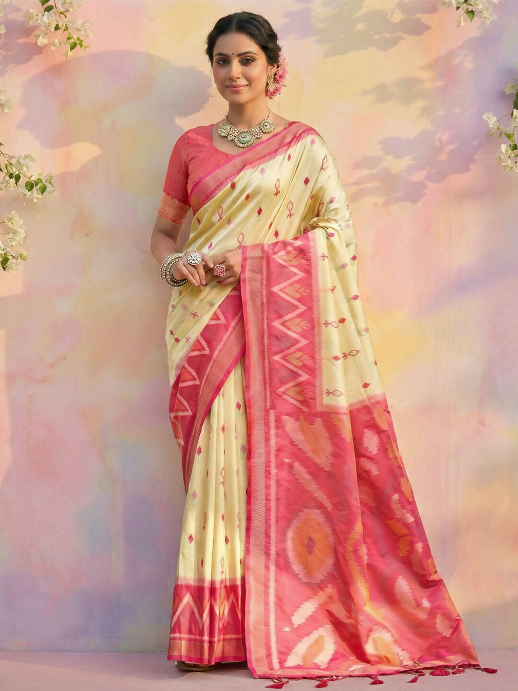 Shree Shyam Fashion Cream Soft Silk Saree | Grocsy