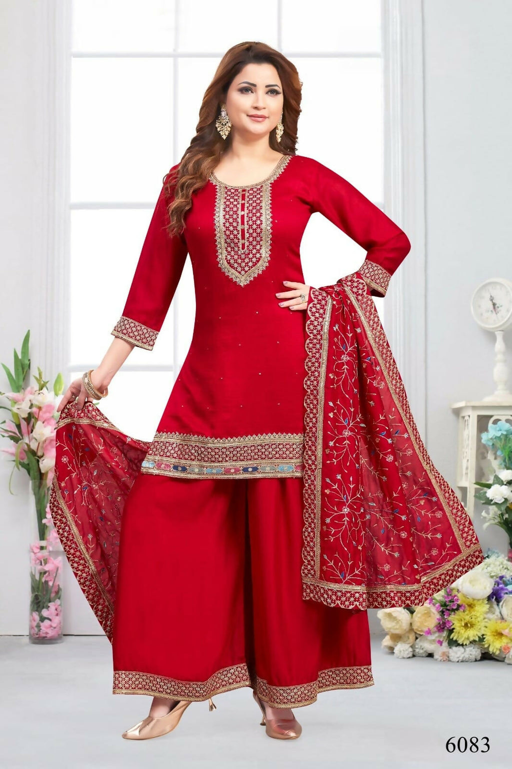 Joban Fashion Muslin Silk Red Color Kurta Set | Grocsy
