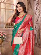 Joban Fashion Green Banarasi Soft Silk Woven Saree | Grocsy