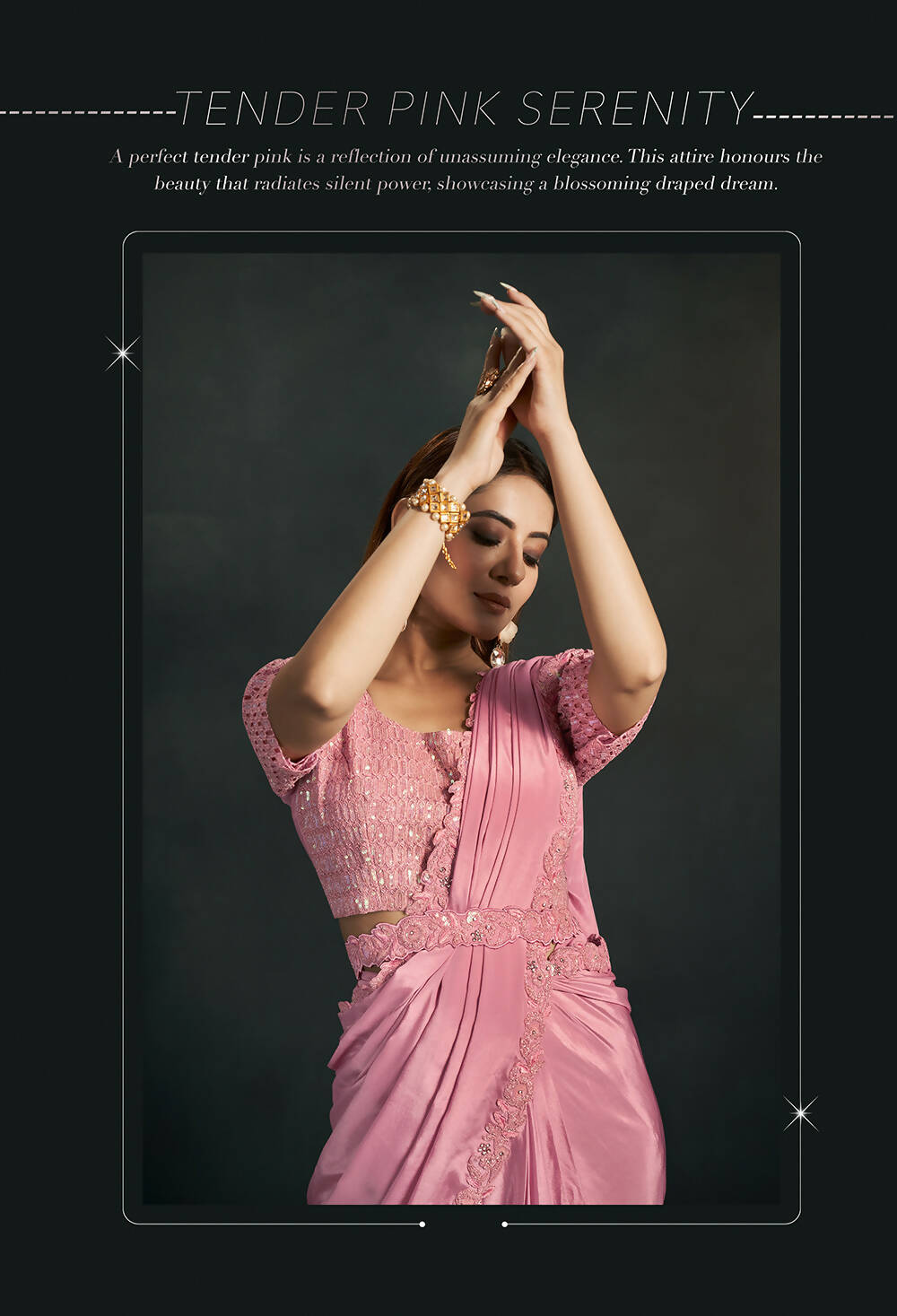 Pink Silk Crepe Georgette Cord Sequence & Thread Embroidered & Stone Work Saree - Moh-Manthan Royal Enigma | Grocsy