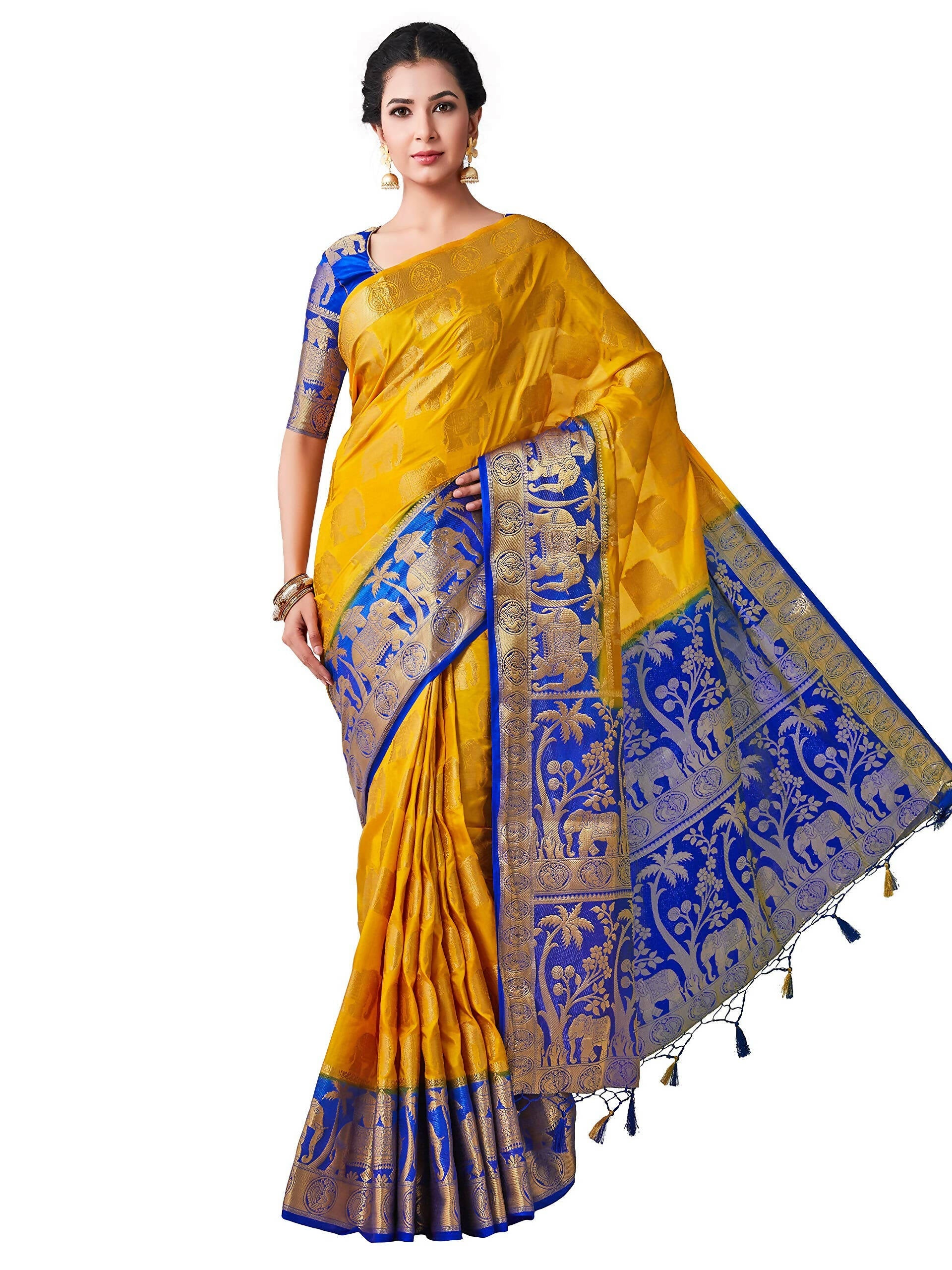 Mimosa Women's Gold Kanjivaram Art Silk Saree | Grocsy