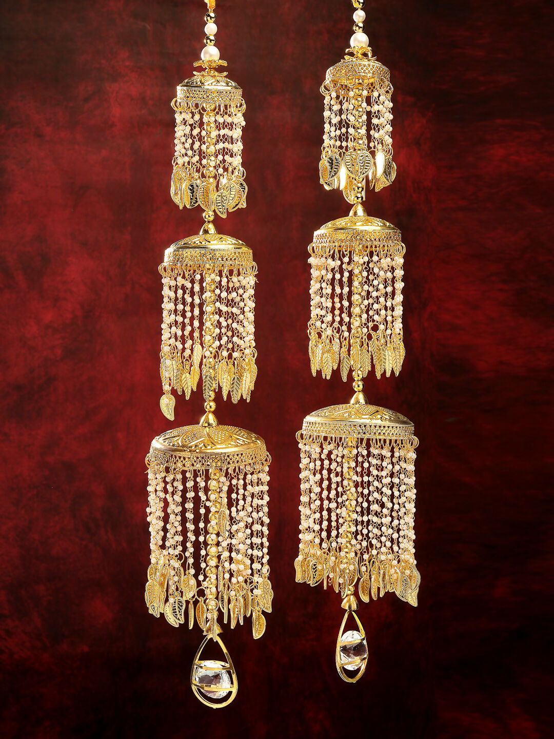 NVR Women's Pack Of 2 Gold-Polished & White Pearl Beaded Bridal Layered Heavy Kaleera Sets | Grocsy