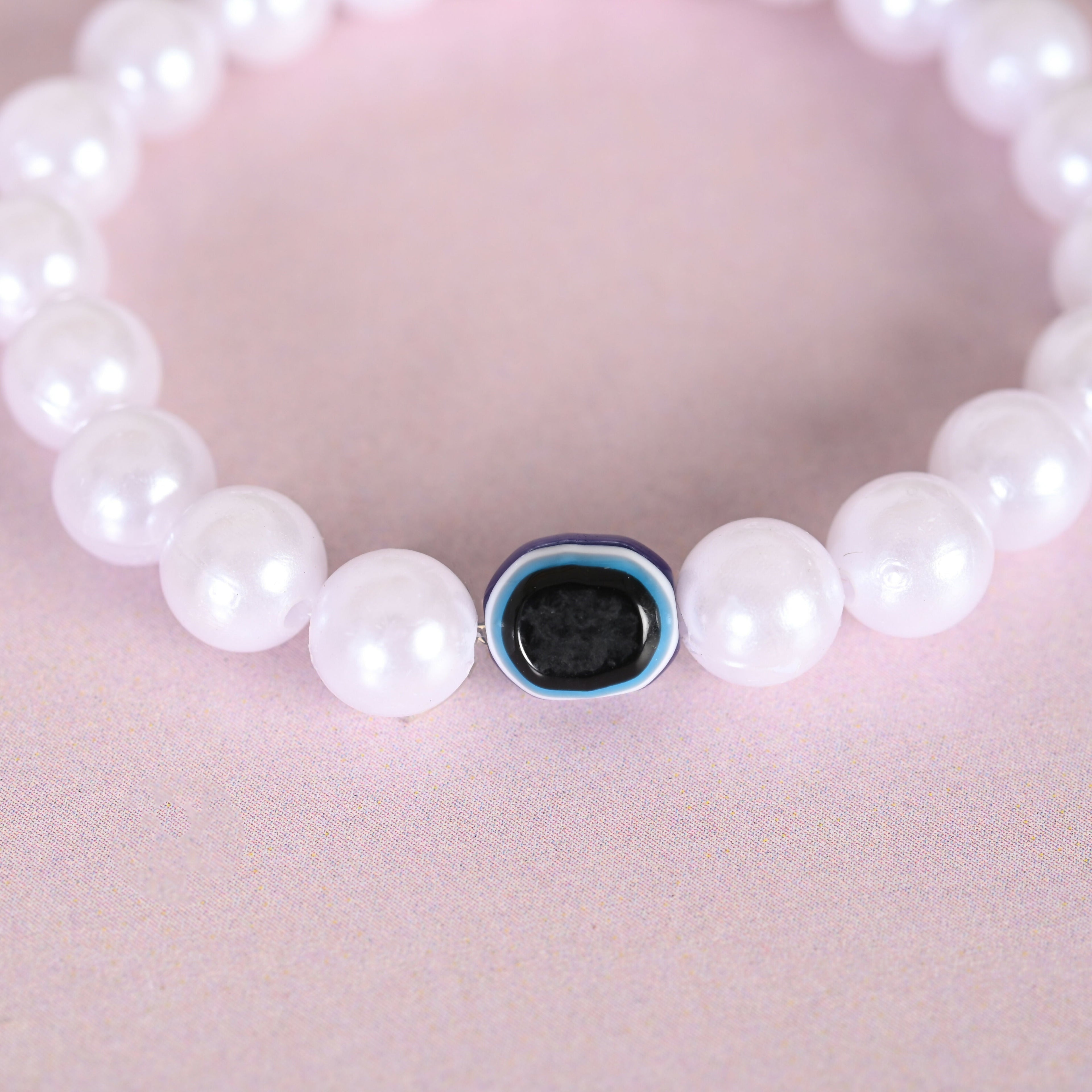 NVR Men & Women White Evil Eye Crystal Elasticated Bracelet | Grocsy