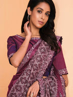 Maroon Satin Crepe Silk Sequence Embroidered Saree With Unstitched Blouse - Mohmanthan Yavanika | Grocsy